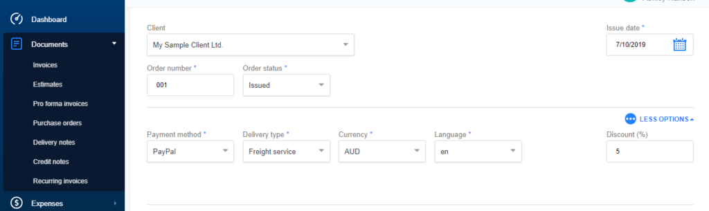 Finish the details in new Purchase order form