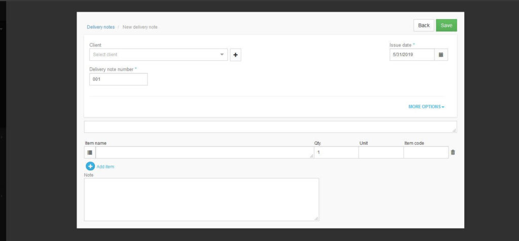 Open a New delivery note template