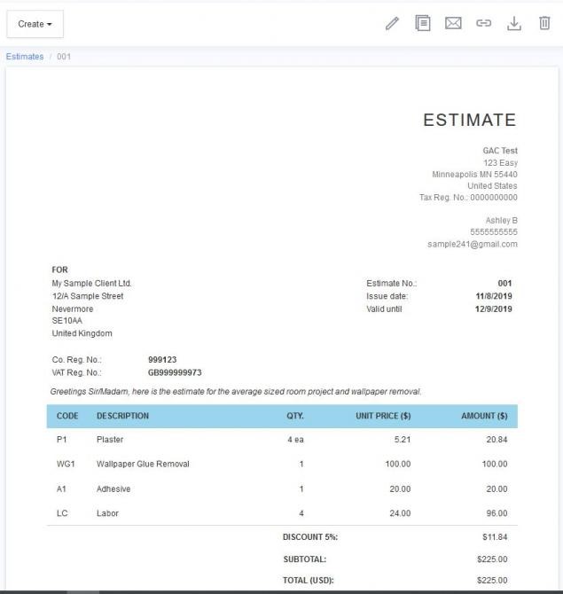 Review the created estimate