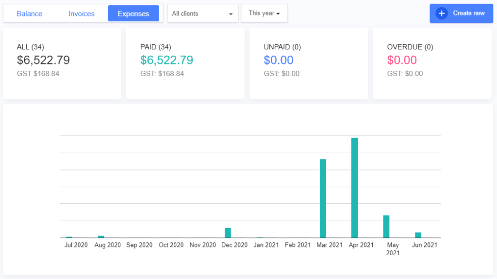 Business expense tracking - overview of expenses in the app