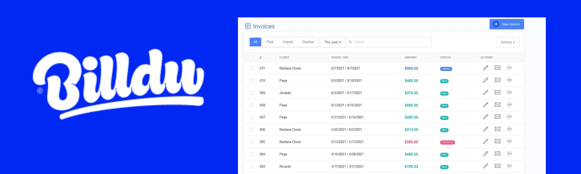 Billdu invoice tracker