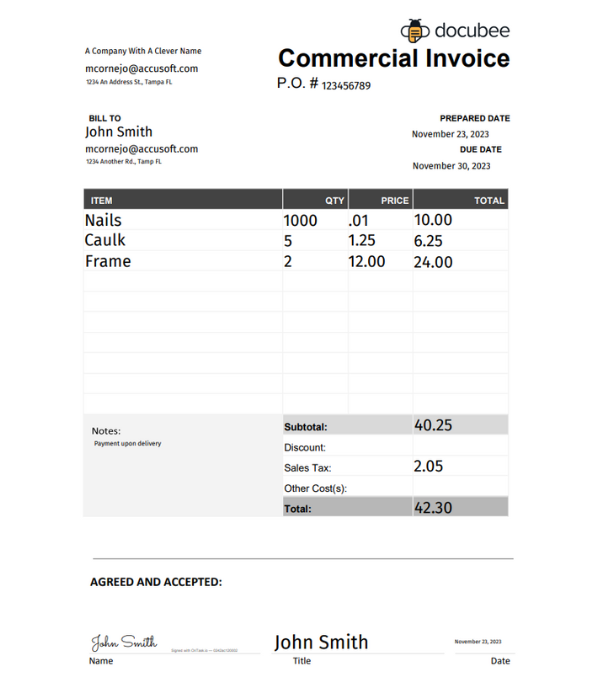 Commercial Invoice Template