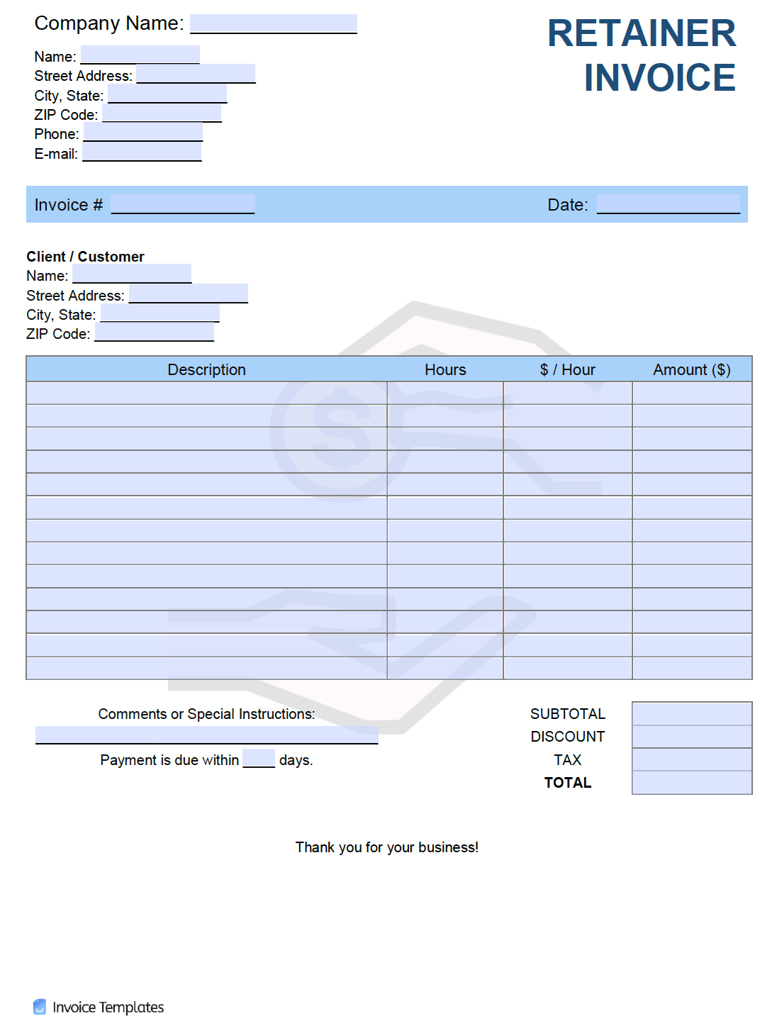 Retainer Invoice Template