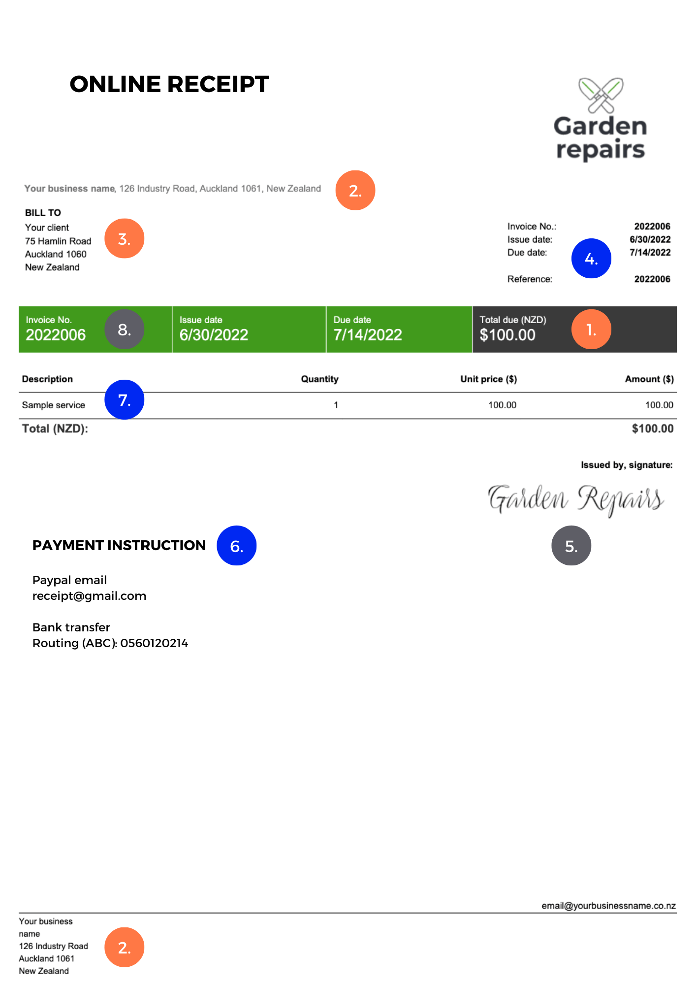 Receipt template with elements
